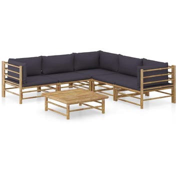 vidaXL 6-delige Loungeset met donkergrijze kussens bamboe, Verzenden, Nieuw, Hout, Loungeset