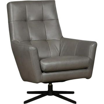 Leren draaifauteuil Central - Granada Steel (grijs), Huis en Inrichting, Fauteuils, Nieuw, Ophalen of Verzenden, 75 tot 100 cm