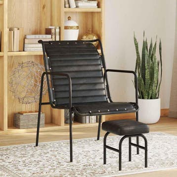 vidaXL Relaxfauteuil met voetenbankje echt leer zwart, Verzenden, Nieuw