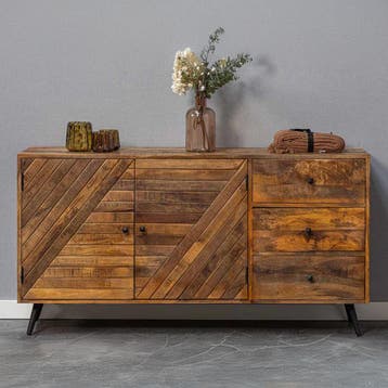 Dressoir Mangohout Fiona 145 cm, Verzenden, Nieuw, Overige houtsoorten, Industriële meubels