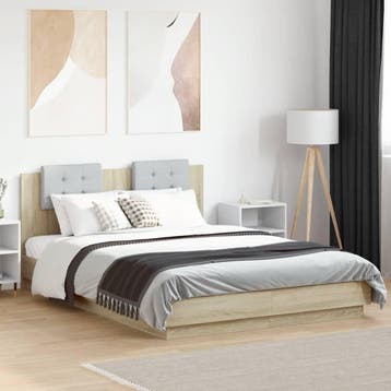 vidaXL Bedframe met hoofdeinde bewerkt hout sonoma eiken, Huis en Inrichting, Slaapkamer | Bedden, Bruin, Verzenden, Nieuw, Twijfelaar