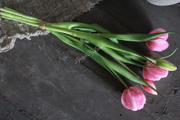 Bos real touch bol Tulpen 5x pink/white 43 cm, Ophalen of Verzenden, Nieuw