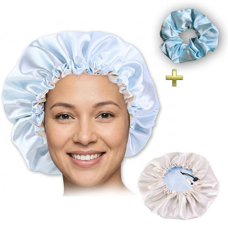 Lichtblauwe Satijnen Slaapmuts / Haar bonnet van Satijn / Sa, Sieraden, Tassen en Uiterlijk, Uiterlijk | Haarverzorging, Nieuw