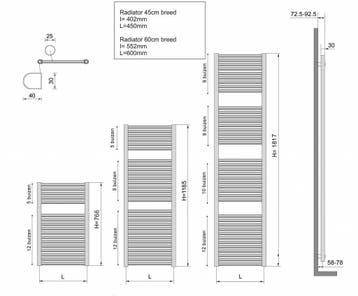 Sierradiator Heka Midden Onder Aansluiting Mat- Zwart, Ophalen of Verzenden, Nieuw