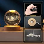 Kristallen 3D Bol Nachtlamp LED met Houten Basis, Verzenden, Nieuw