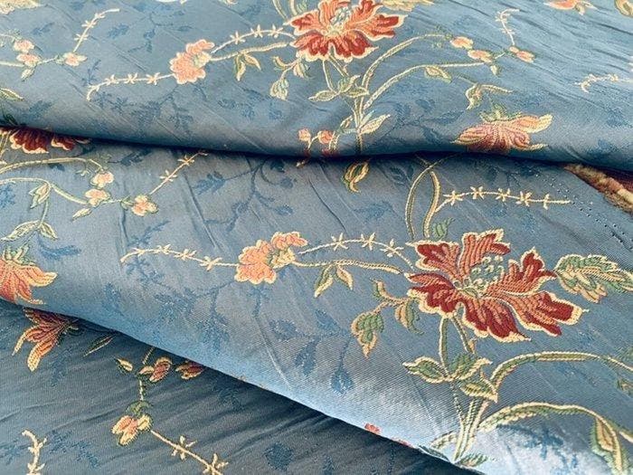 5,00 x 1,40 m – Blauwe meubelstof met bloemmotief in, Antiek en Kunst, Antiek | Kleden en Textiel