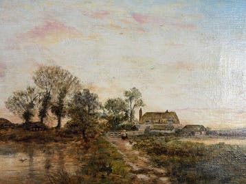 Daniel Sherrin (1868-1940) - Figure near a cottage in a