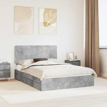 vidaXL Opslag bed met lade Beton Grijs 150 x 200 cm Bewerkt, Verzenden, Grijs, Hout, Nieuw