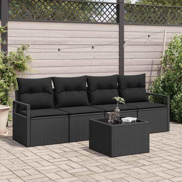 vidaXL Bankstel 5 st 4-Aantal zitplaatsen Zwart poly rattan, Verzenden, Nieuw, Rotan, 5 zitplaatsen