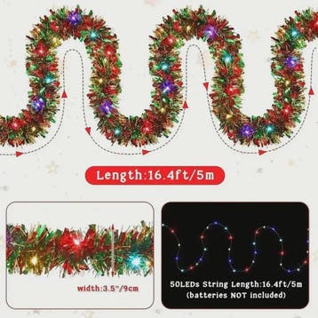 Kerst Slinger met LED Verlichting - Glanzend Metallic Decora, Verzenden, Nieuw