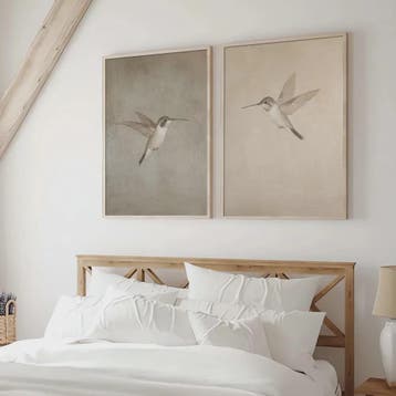Set van 2 Frameloze Retro Kolibrie Canvas Posters - Landelij