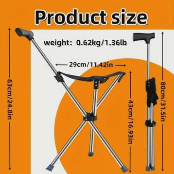 Opvouwbare Wandelstok met Stoel - 2-in-1 Reisstok voor Wande, Verzenden, Nieuw