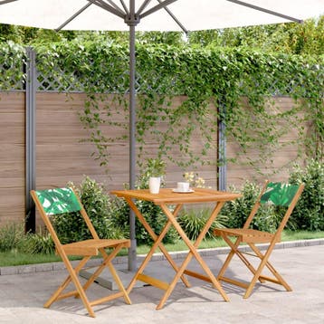 vidaXL 3-delige Bistroset bladpatroon stof en massief hout, Verzenden, Nieuw, Hardhout