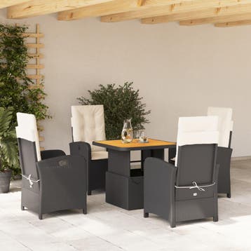 vidaXL 5-delige Tuinset met kussens poly rattan zwart, Verzenden, Nieuw, Tuinset