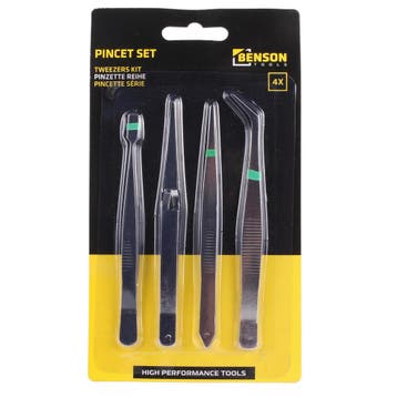 Benson 4-delige pincet set - RVS - precisiewerk - 120 mm, Ophalen of Verzenden, Nieuw