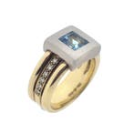 Bicolor gouden ring met topaas en diamanten; 0,12 ct., Gebruikt, Overige kleuren, Ophalen of Verzenden, 17 tot 18