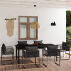 vidaXL 7-delige Tuinset zwart, Verzenden, 6 zitplaatsen, Nieuw, Rvs