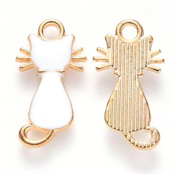 4 x Light gold emaille bedeltje van een witte kat 22 x 12..., Ophalen of Verzenden, Nieuw, Bedel