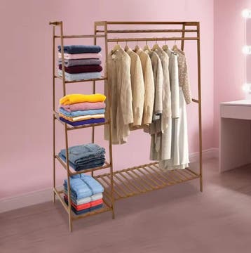 Bamboe Kledingrek met Planken – Open Kledingkast 110×40×140, Verzenden, Nieuw