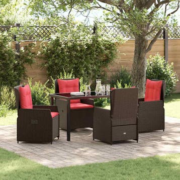 vidaXL Tuin Eetset 5 st Bruin Poly riet, Verzenden, Nieuw, 5 zitplaatsen