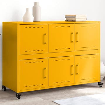 vidaXL Dressoir 100,5x39x72 cm staal mosterdgeel, Verzenden, Nieuw, Metaal, Minder dan 50 cm