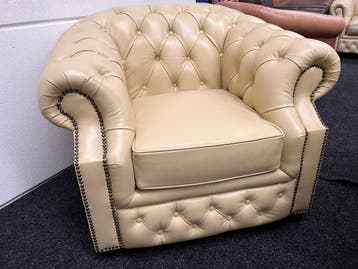 Chesterfield Maarssen !!! Creme Leren Chesterfield Fauteuil, Huis en Inrichting, Ophalen, Zo goed als nieuw, Leer, Chesterfield