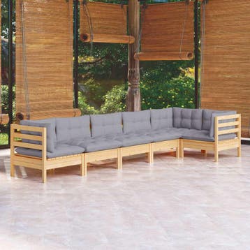 vidaXL 6-delige Loungeset met grijze kussens grenenhout, Verzenden, Nieuw, 6 zitplaatsen, Loungeset