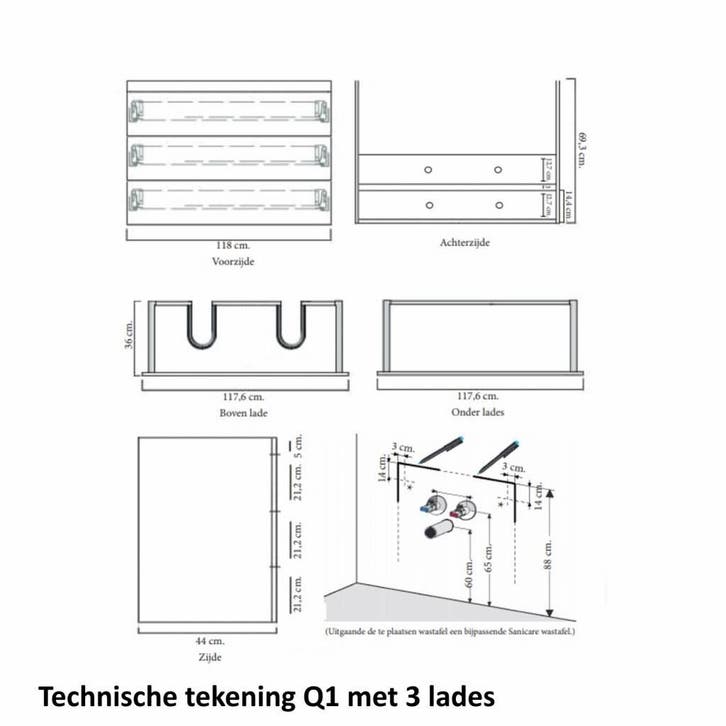 Badmeubelset Q1 120x46 cm Hoogglans Wit (incl spiegel), Huis en Inrichting, Badkamer | Badkamermeubels, Ophalen of Verzenden