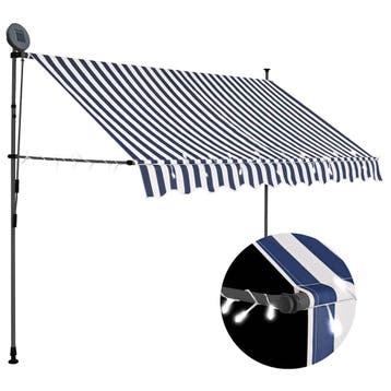 vidaXL Luifel handmatig uitschuifbaar met LED 300 cm blauw, Verzenden, Nieuw