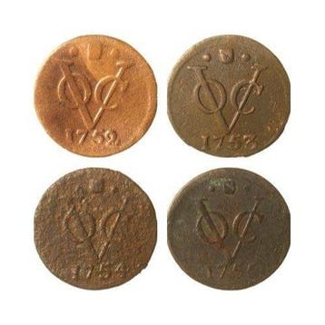 VOC - Utrecht. 1/2 V.O.C. Duiten 1752, 1753, 1754 & 1755