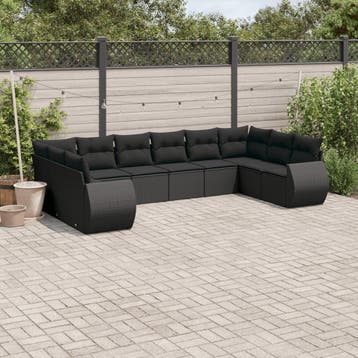 vidaXL 10-delige Loungeset met kussens poly rattan zwart, Verzenden, Nieuw, Loungeset