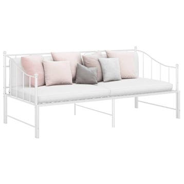 vidaXL Slaapbank uittrekbaar metaal wit 90x200 cm, Huis en Inrichting, Slaapkamer | Bedden, 90 cm, Eenpersoons, Verzenden, Wit
