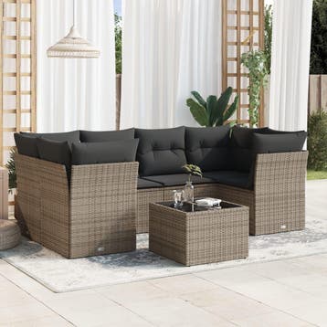 vidaXL 7-delige Loungeset met kussens poly rattan grijs, Verzenden, Nieuw, Loungeset