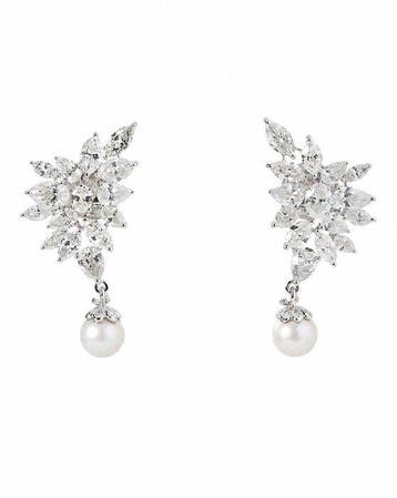 Hangoorbellen - 14 karaat Witgoud - 7.18ct. tw. Parel -