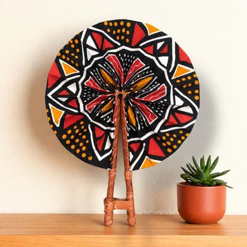 Afrikaanse handwaaier - Ankara print waaier - Zwart Rood Yaw, Ophalen of Verzenden, Nieuw