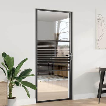 vidaXL Glazen deur 93 x 3,5 x 201,5 cm Aluminium Zwart, Doe-het-zelf en Verbouw, Deuren en Horren, Verzenden, Nieuw