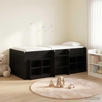 vidaXL Loft Bed Frame met Kast met plank 3 st Zwart Bewerkt, Verzenden, Nieuw, Zwart, Hout