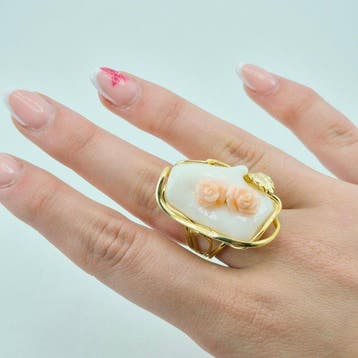 Koraal - Zilver, Verguld - Ring - CORALLO ROSA, Antiek en Kunst
