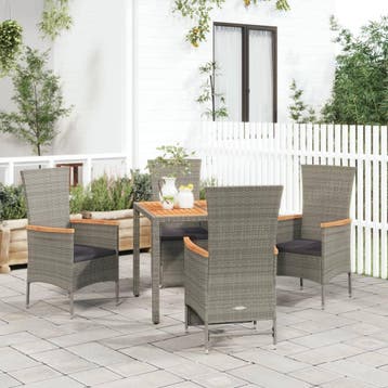 vidaXL 5-delige Tuinset met kussens poly rattan grijs, Verzenden, Nieuw, Tuinset