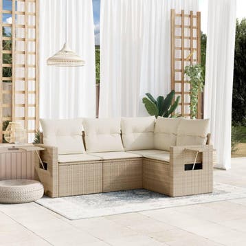 vidaXL 4-delige Loungeset met kussens poly rattan beige, Verzenden, Nieuw, Loungeset