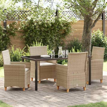 vidaXL Tuin eettafelset 5 st Beige poly rattan, Verzenden, Nieuw, Rotan, 5 zitplaatsen