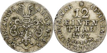 1/12 taler, daalder 1767 Muehlhausen, Verzenden