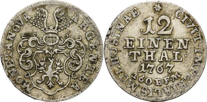 1/12 taler, daalder 1767 Muehlhausen, Postzegels en Munten, Penningen en Medailles, Verzenden