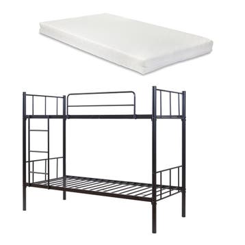 Stapelbed Berimma met 2 matrassen 200x90 cm zwart [en.casa], Verzenden, Nieuw