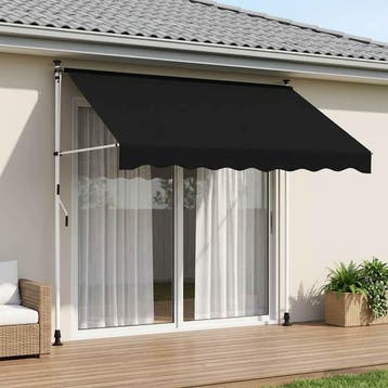 vidaXL Handmatig uitschuifbare luifel Zwart 300 cm, Tuin en Terras, Zonneschermen, Verzenden, Nieuw