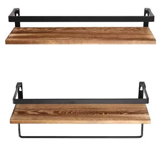 Houten Wandplank met 2 Niveaus voor Woonkamer of Kantoor, Huis en Inrichting, Kasten | Boekenkasten, Nieuw, Verzenden
