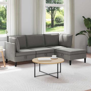 vidaXL Woonkamer Meubelset 4 st 4-zits Donkergrijs 210 x 140, Verzenden, Nieuw, Stof, 200 tot 250 cm