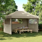 vidaXL Partytent inklapbaar pop-up met 3 zijwanden taupe, Tuin en Terras, Partytenten, Verzenden, Nieuw, Partytent