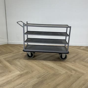 Zwartwoud Magazijn plateauwagen 4 plateaus met 2 zwenkwielen, Ophalen of Verzenden