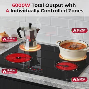 60cm Inbouw Keramische Kookplaat 6000W - 4 Zones, Touch Cont, Verzenden, Nieuw